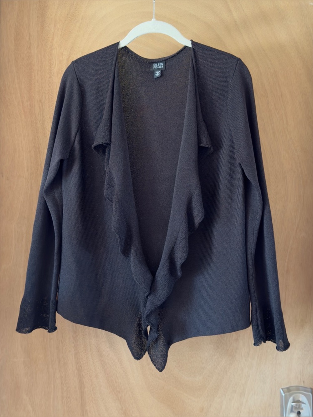 Eileen Fisher Open Front Cardigan Sweater Black Cotton Nylon Knit Women's S